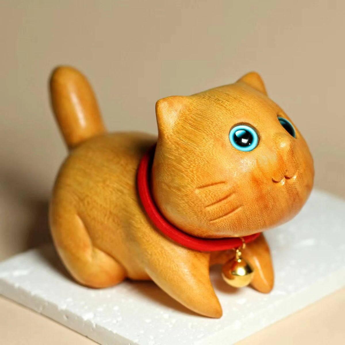 Nimara Ritual Mini Sandalwood Carved Lucky Confident Cat Healing Decoration
