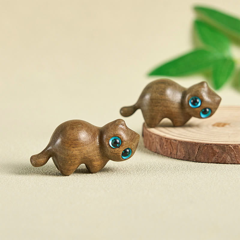 Nimara Ritual Mini Cute Stretching Cat Carved Soothing Desk Decoration