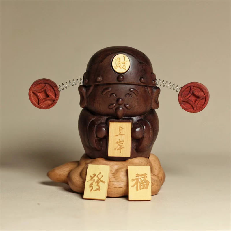 Nimara Ritual God Of Wealth Caishen Black Walnut Beech Statue Fu Character Copper Coins Home Decoration