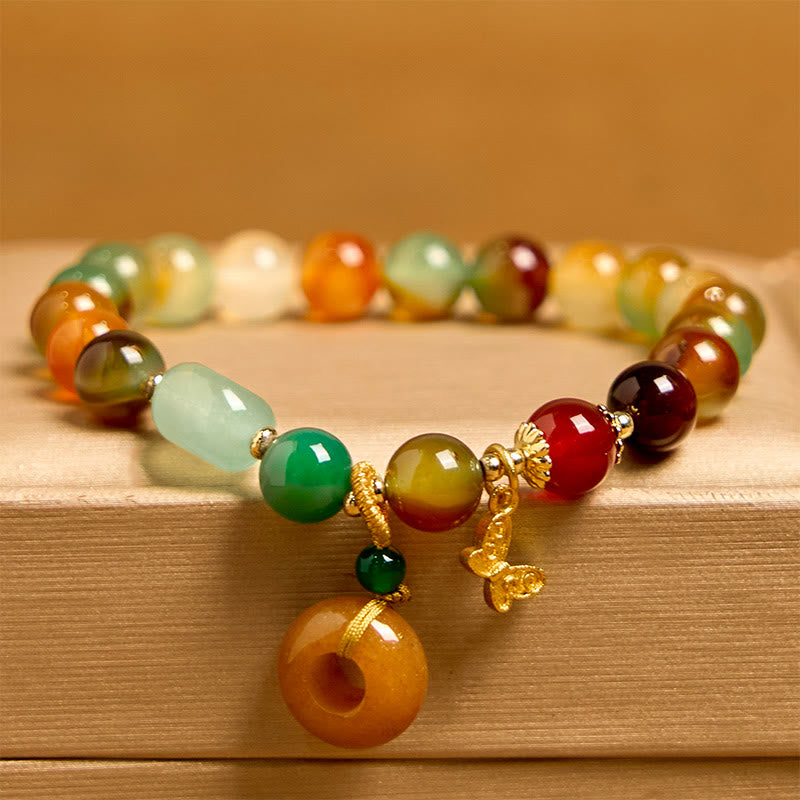 Nimara Ritual Natural Colorful Peacock Agate Butterfly Peace Buckle Lily Of The Valley Support Bracelet