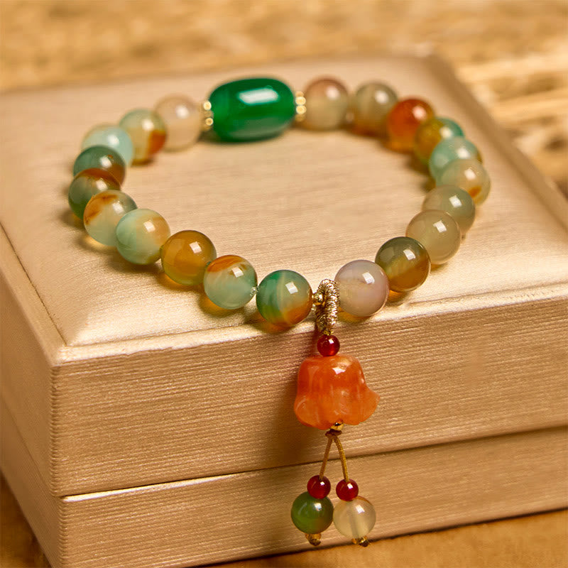Nimara Ritual Natural Colorful Peacock Agate Butterfly Peace Buckle Lily Of The Valley Support Bracelet