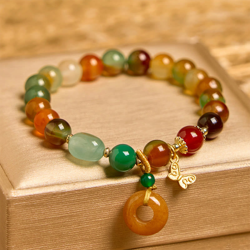 Nimara Ritual Natural Colorful Peacock Agate Butterfly Peace Buckle Lily Of The Valley Support Bracelet