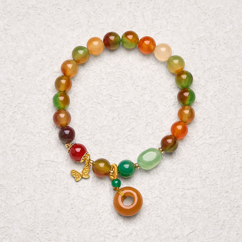 Nimara Ritual Natural Colorful Peacock Agate Butterfly Peace Buckle Lily Of The Valley Support Bracelet