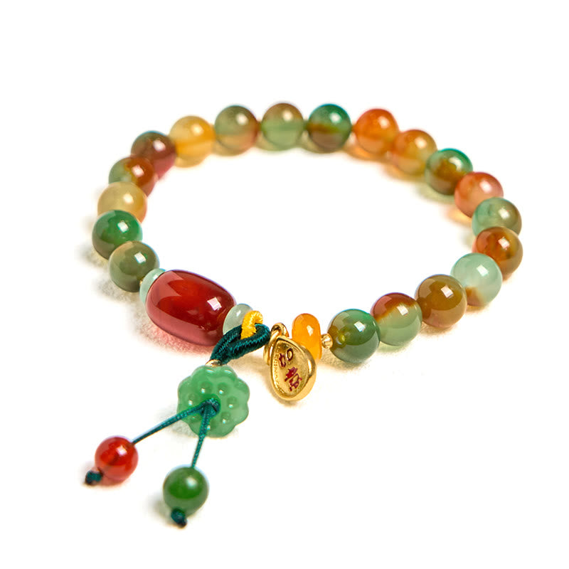 Nimara Ritual Natural Colorful Peacock Agate Chalcedony Ruyi As One Wishes Charm Courage Bracelet