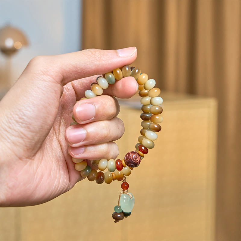 Nimara Ritual Colorful Bodhi Seed Peace Lock Charm Wisdom Abacus Beads Double Wrap Bracelet