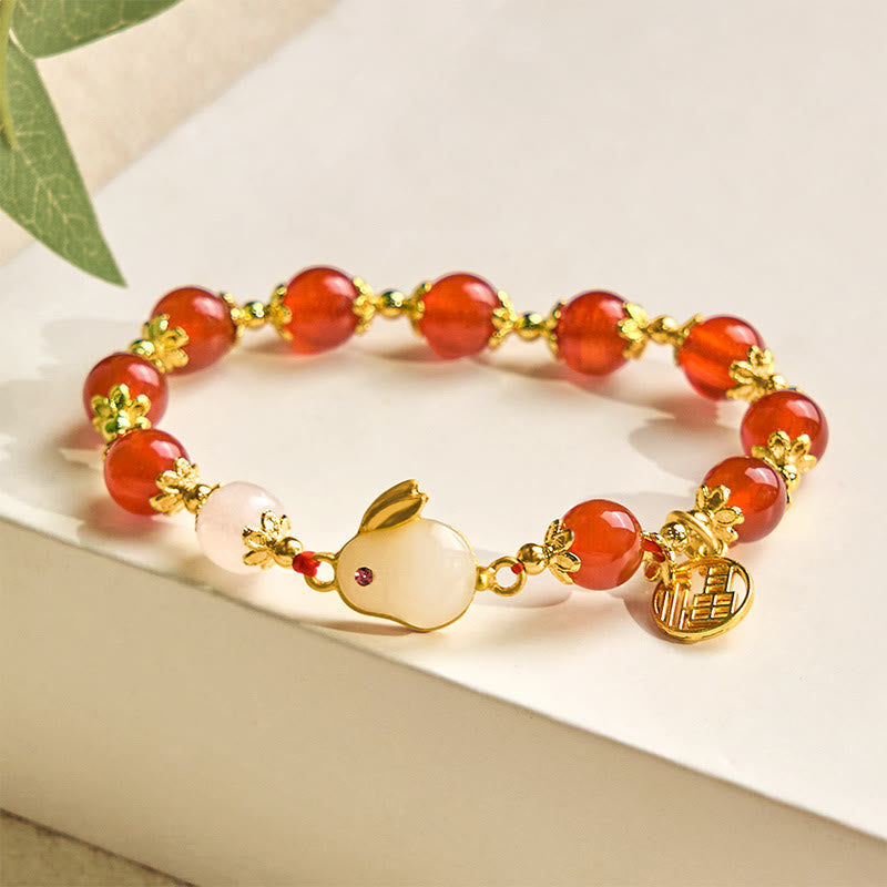 Nimara Ritual Red Agate Chalcedony Rabbit Fu Character Confidence Bracelet