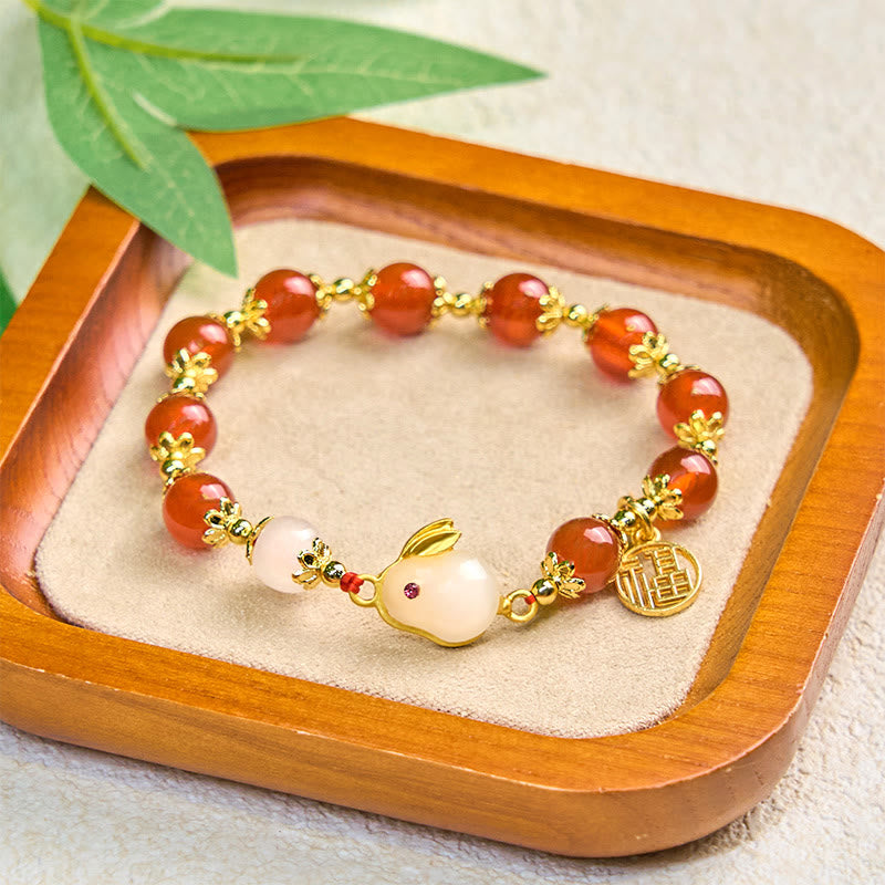 Nimara Ritual Red Agate Chalcedony Rabbit Fu Character Confidence Bracelet
