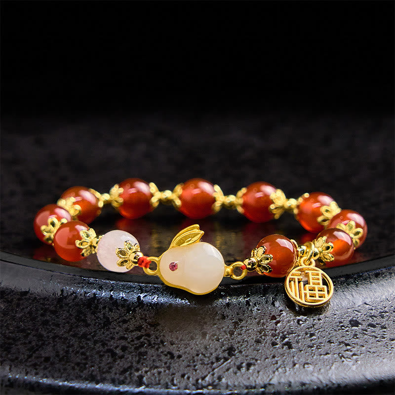 Nimara Ritual Red Agate Chalcedony Rabbit Fu Character Confidence Bracelet