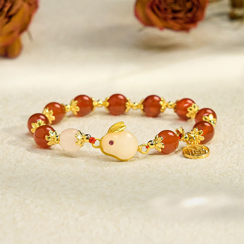 Nimara Ritual Red Agate Chalcedony Rabbit Fu Character Confidence Bracelet
