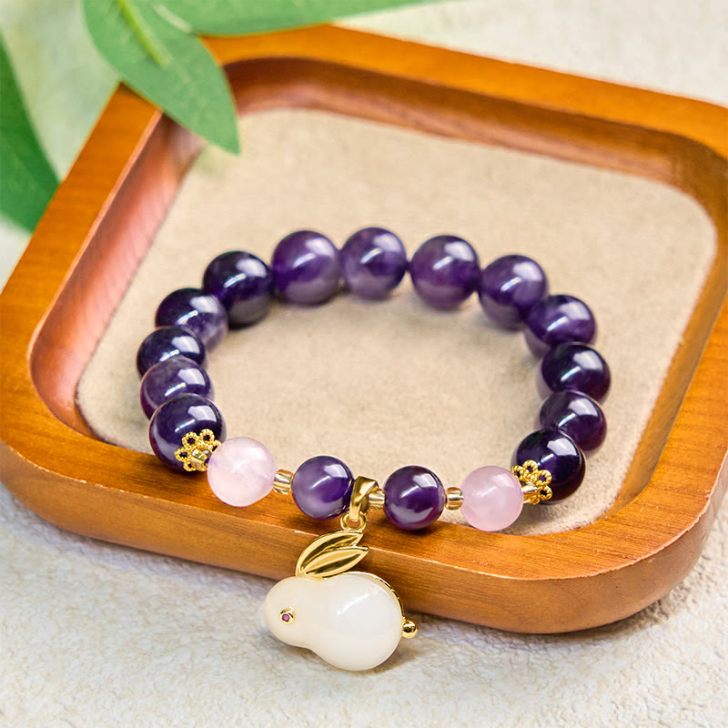 Nimara Ritual Natural Amethyst Rabbit Beads Inner Peace Bracelet