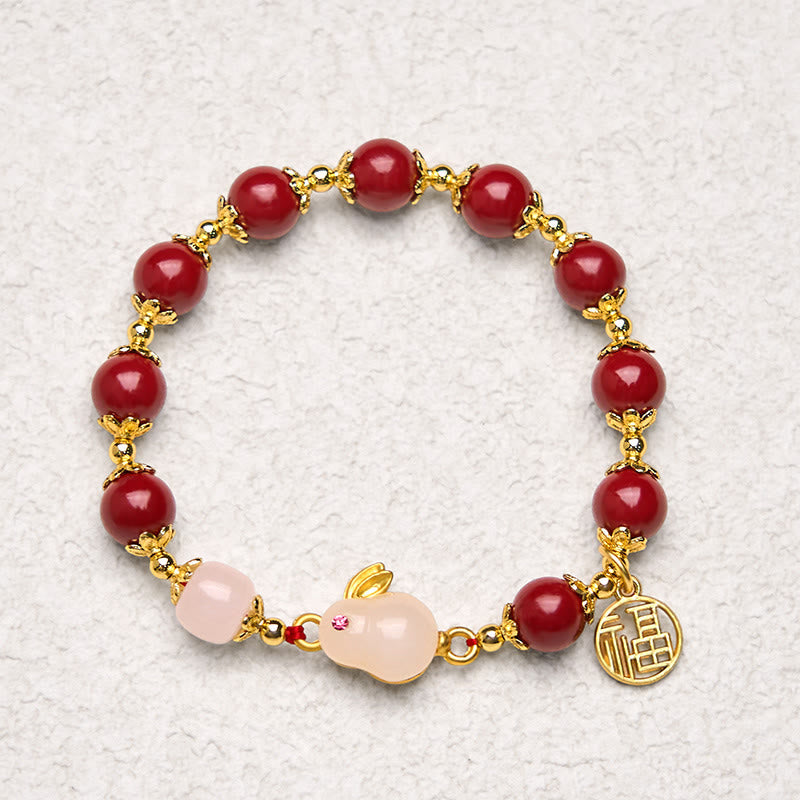 Nimara Ritual Cinnabar Cute Rabbit Bunny Fu Character Charm Blessing Bracelet