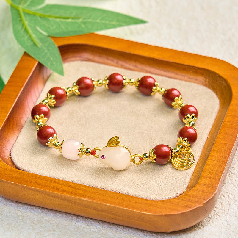 Nimara Ritual Cinnabar Cute Rabbit Bunny Fu Character Charm Blessing Bracelet