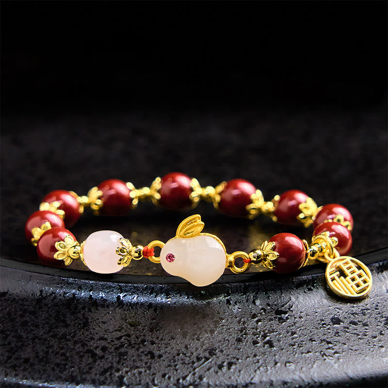 Nimara Ritual Cinnabar Cute Rabbit Bunny Fu Character Charm Blessing Bracelet