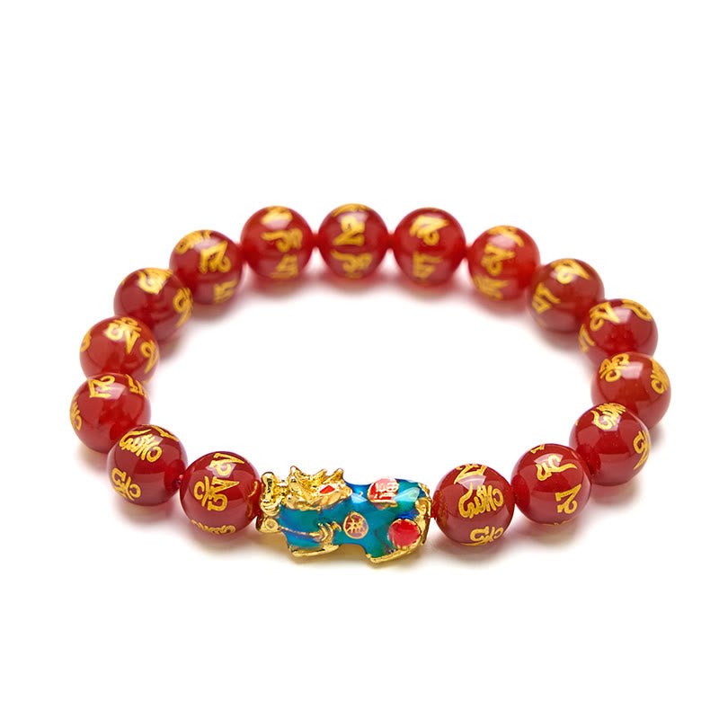Nimara Ritual Red Agate Color Change PiXiu Om Mani Padme Hum Calm Bracelet