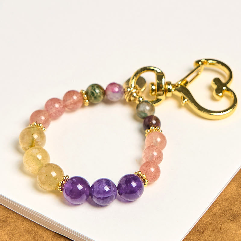 Nimara Ritual Natural Strawberry Quartz Amethyst Citrine Beads Love Key Chain Hanging Decoration