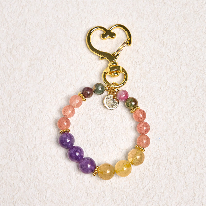 Nimara Ritual Natural Strawberry Quartz Amethyst Citrine Beads Love Key Chain Hanging Decoration