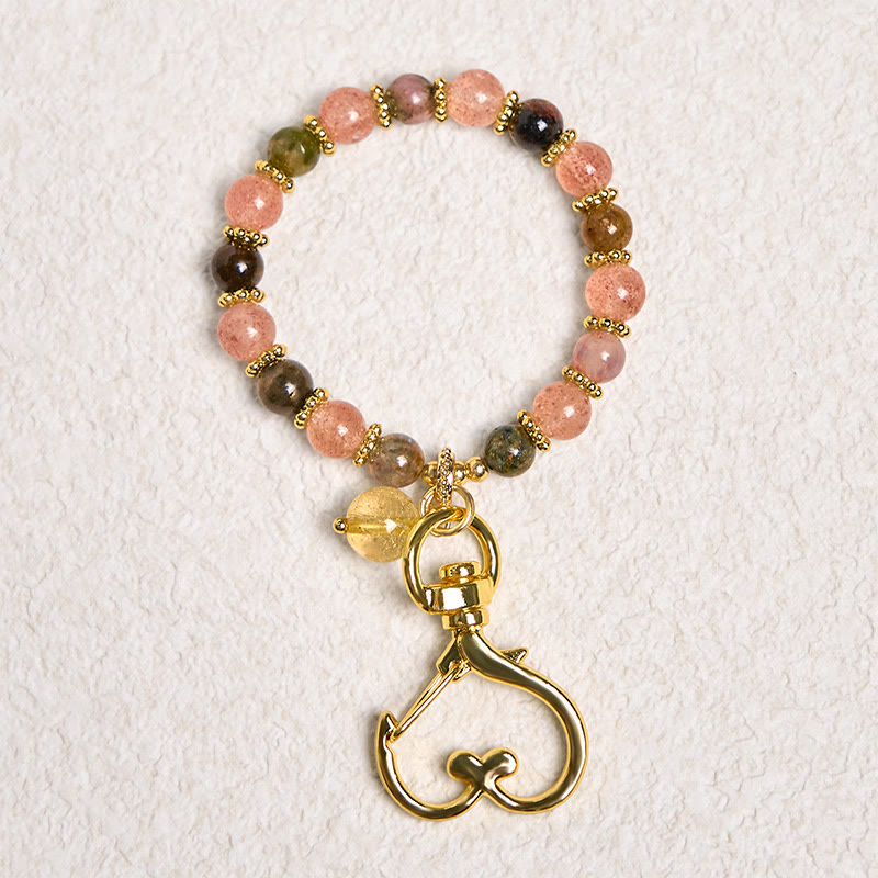 Nimara Ritual Natural Strawberry Quartz Crystal Beads Positive Key Chain Phone Hanging Decoration