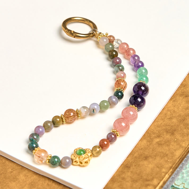 Nimara Ritual Natural Tourmaline Strawberry Quartz Amethyst Positive Key Chain Phone Hanging Decoration