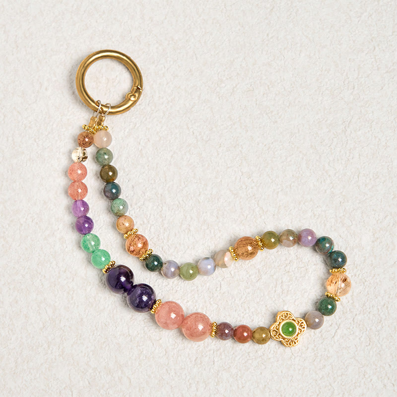 Nimara Ritual Natural Tourmaline Strawberry Quartz Amethyst Positive Key Chain Phone Hanging Decoration