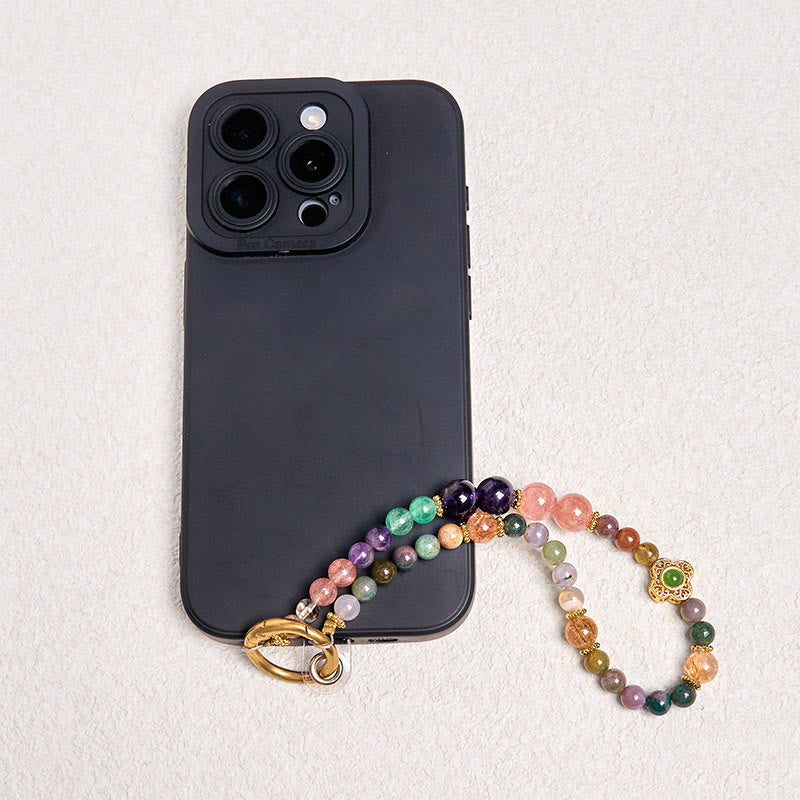Nimara Ritual Natural Tourmaline Strawberry Quartz Amethyst Positive Key Chain Phone Hanging Decoration
