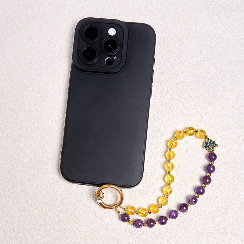 Nimara Ritual Natural Amethyst Citrine Healing Key Chain Phone Hanging Decoration