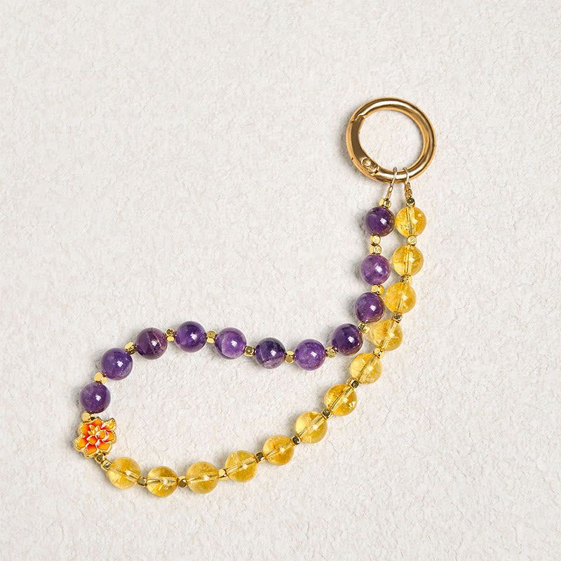 Nimara Ritual Natural Amethyst Citrine Healing Key Chain Phone Hanging Decoration