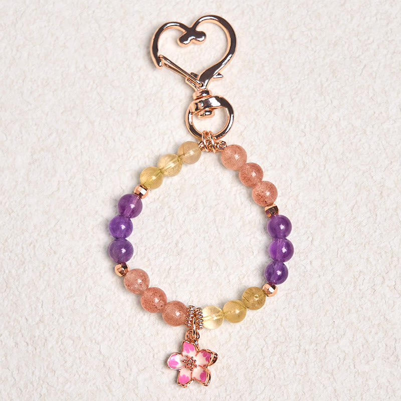 Nimara Ritual Natural Strawberry Quartz Amethyst Citrine Love Flower Charm Key Chain Hanging Decoration