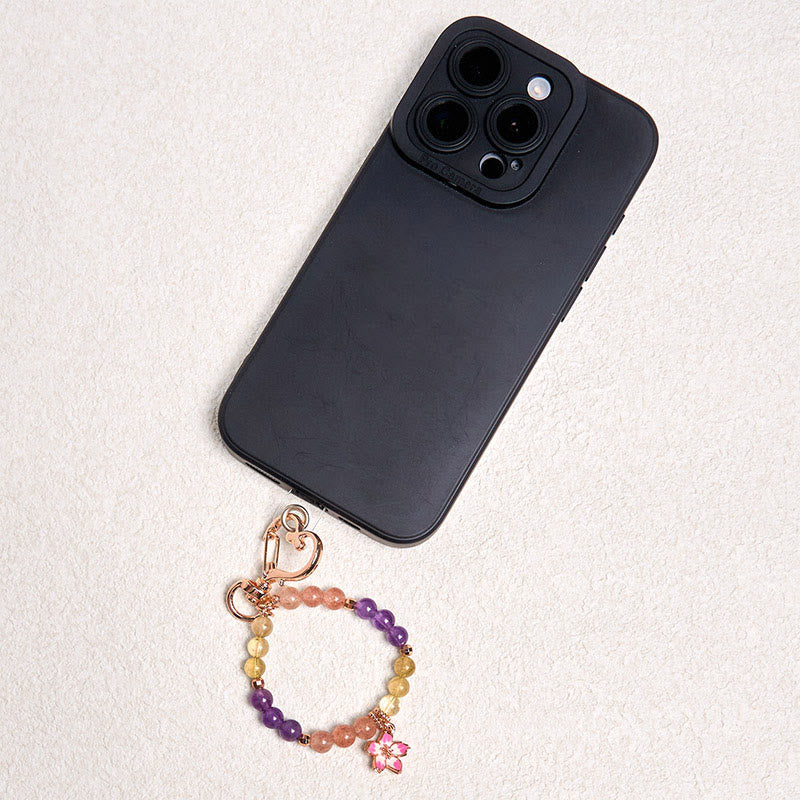 Nimara Ritual Natural Strawberry Quartz Amethyst Citrine Love Flower Charm Key Chain Hanging Decoration