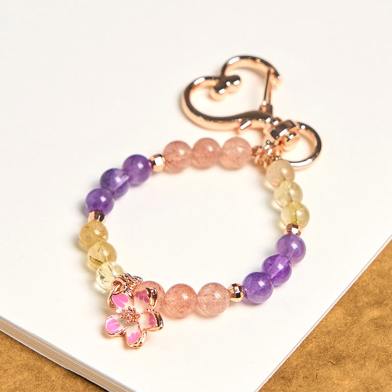 Nimara Ritual Natural Strawberry Quartz Amethyst Citrine Love Flower Charm Key Chain Hanging Decoration