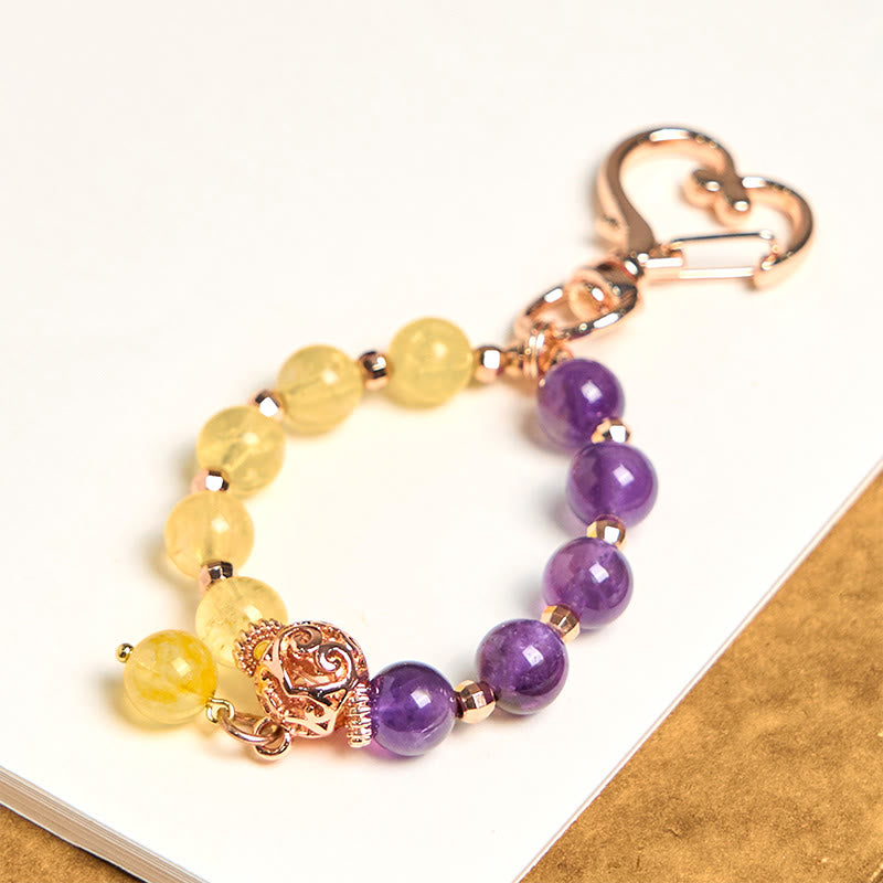 Nimara Ritual Natural Amethyst Citrine Bead Healing Key Chain Hanging Decoration