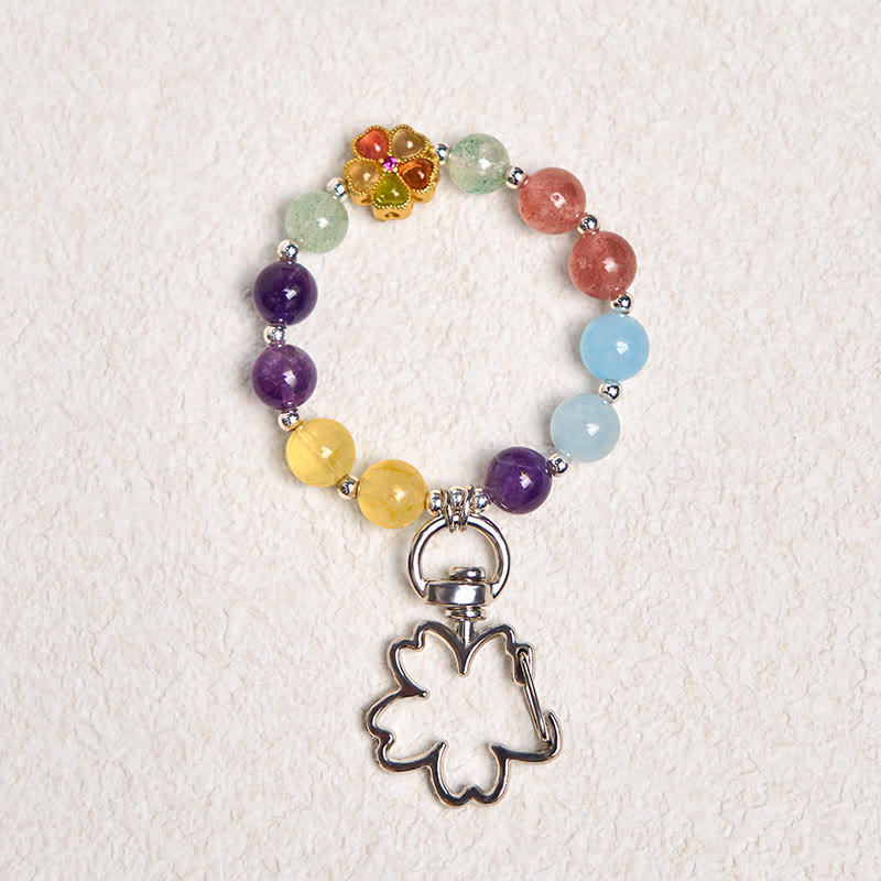 Nimara Ritual Natural Strawberry Quartz Amethyst Citrine Aquamarine Flower Key Chain Hanging Decoration