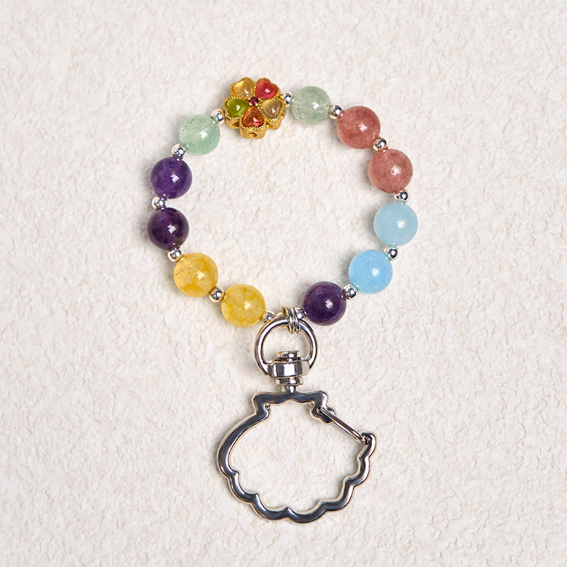 Nimara Ritual Natural Strawberry Quartz Amethyst Citrine Aquamarine Flower Key Chain Hanging Decoration