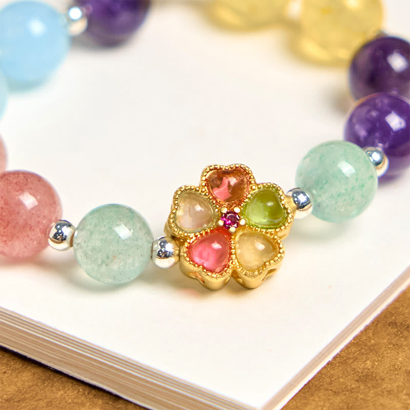 Nimara Ritual Natural Strawberry Quartz Amethyst Citrine Aquamarine Flower Key Chain Hanging Decoration