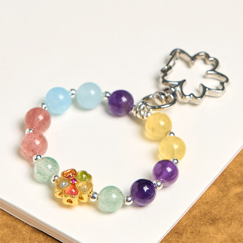 Nimara Ritual Natural Strawberry Quartz Amethyst Citrine Aquamarine Flower Key Chain Hanging Decoration