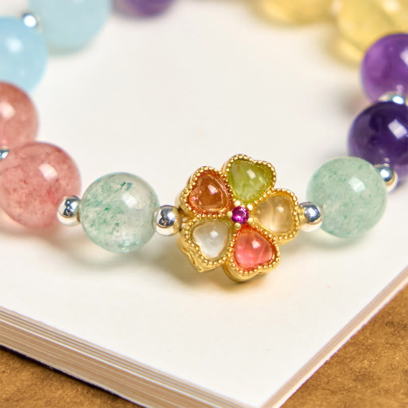 Nimara Ritual Natural Strawberry Quartz Amethyst Citrine Aquamarine Flower Key Chain Hanging Decoration