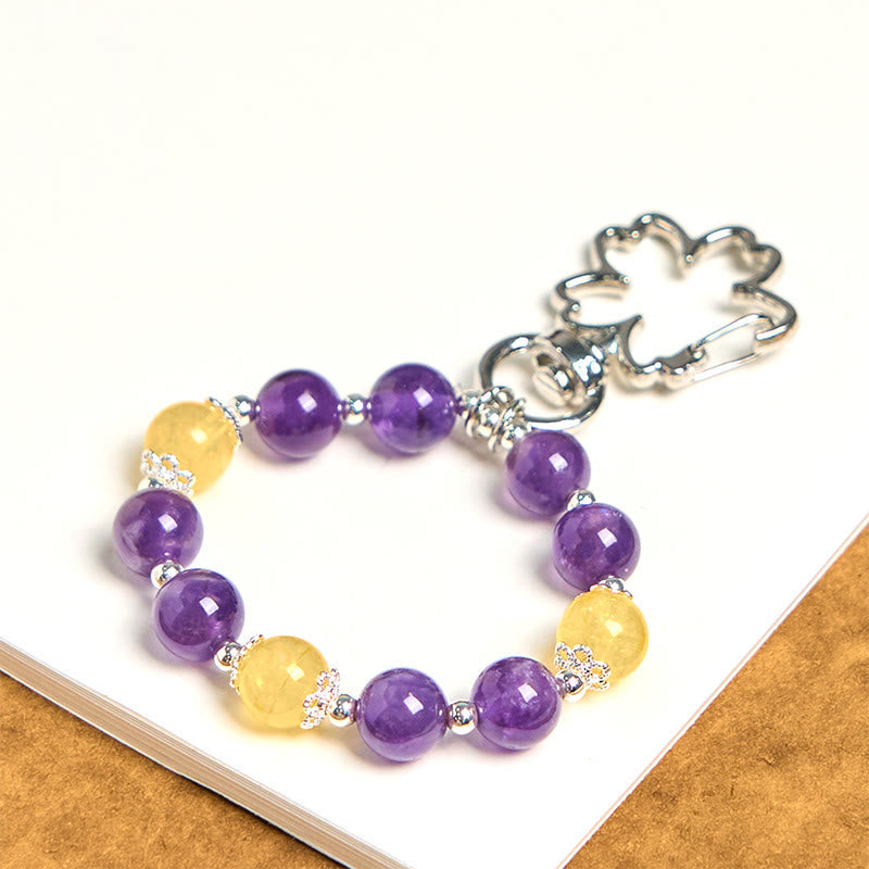 Nimara Ritual Natural Amethyst Citrine Positive Key Chain Bag Hanging Decoration