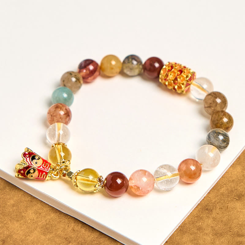 Nimara Ritual Natural Colorful Rutilated Quartz Yin Yang Protection Bracelet