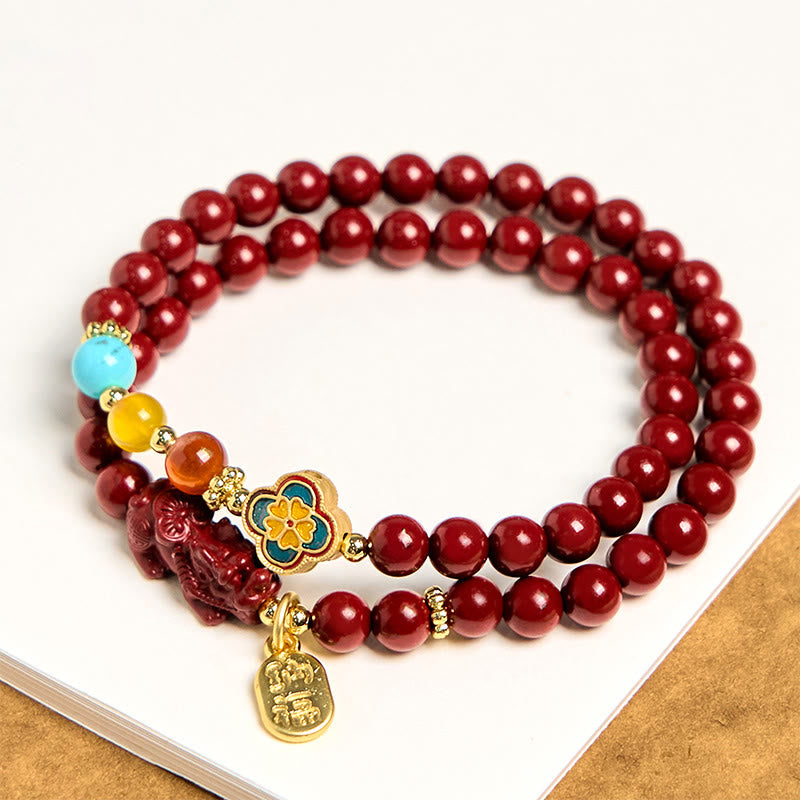 Nimara Ritual Cinnabar PiXiu Fu Character Blessing Double Wrap Bracelet