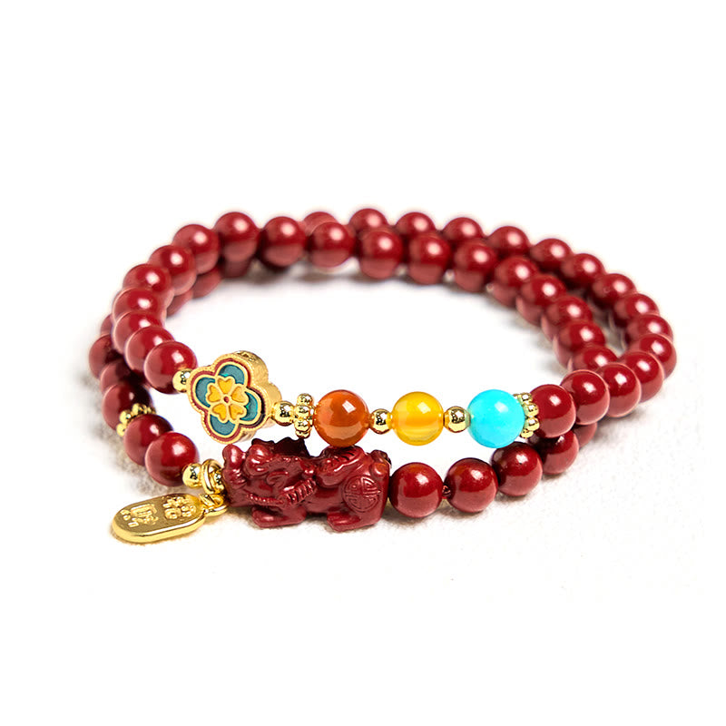 Nimara Ritual Cinnabar PiXiu Fu Character Blessing Double Wrap Bracelet