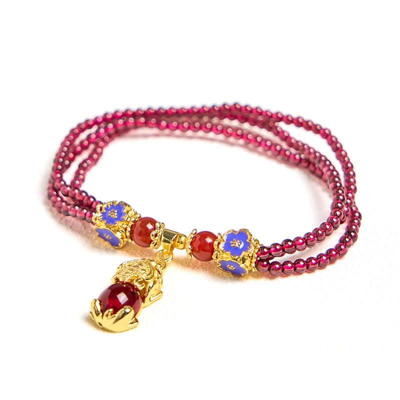 Nimara Ritual Natural 3mm Garnet Beads PiXiu Flower Purification Multilayer Bracelet