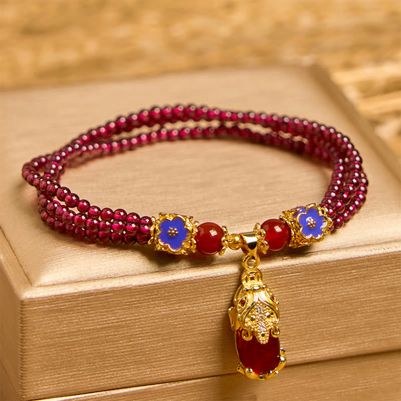 Nimara Ritual Natural 3mm Garnet Beads PiXiu Flower Purification Multilayer Bracelet