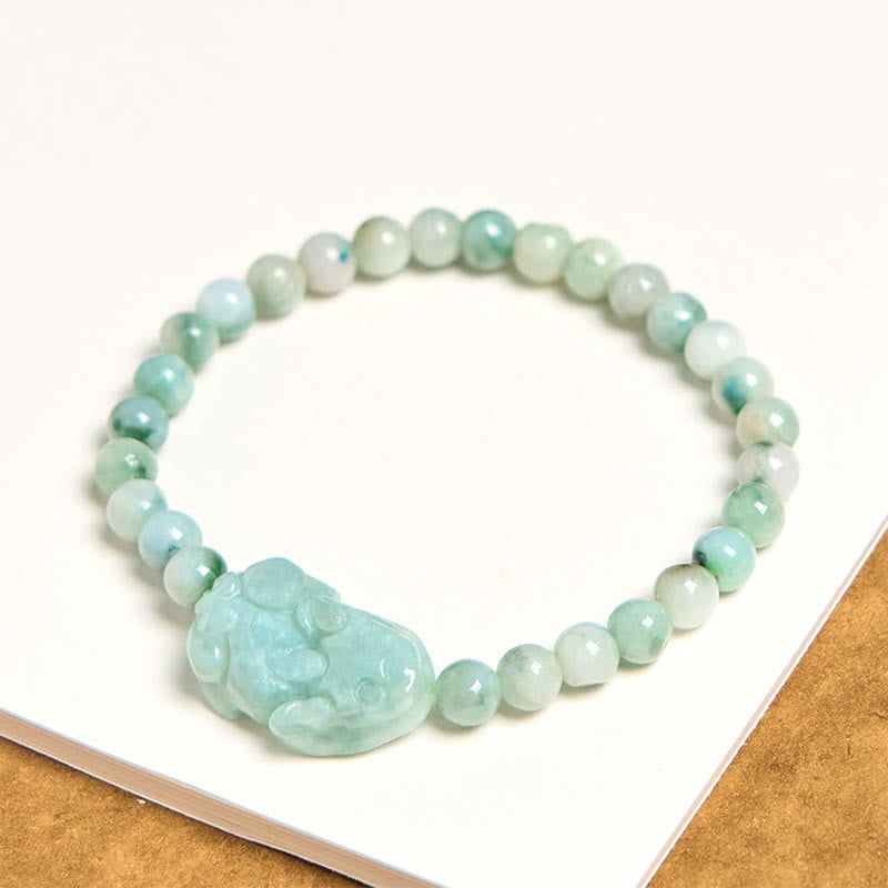 Nimara Ritual Natural Green Jade PiXiu Carved Luck Bracelet