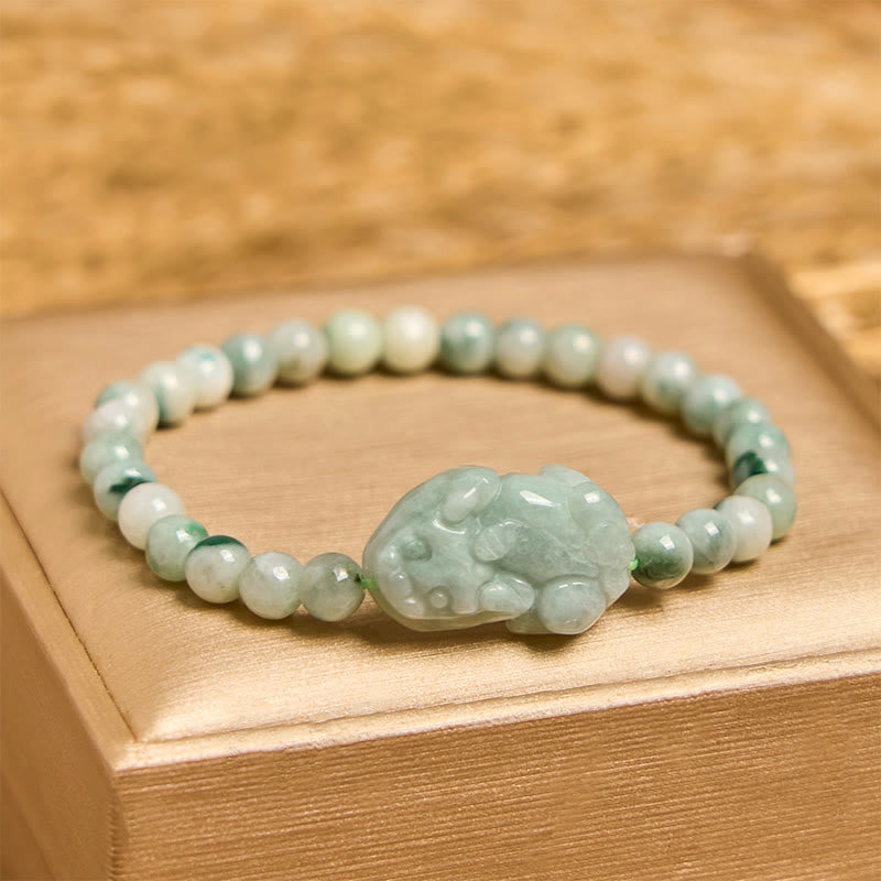 Nimara Ritual Natural Green Jade PiXiu Carved Luck Bracelet