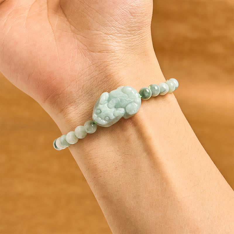 Nimara Ritual Natural Green Jade PiXiu Carved Luck Bracelet