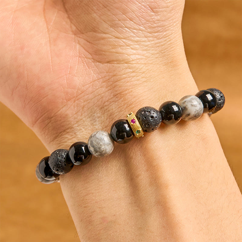Nimara Ritual Lava Rock Black Onyx Picasso Jasper Healing Bracelet