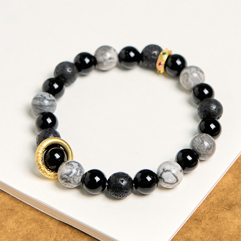 Nimara Ritual Lava Rock Black Onyx Picasso Jasper Healing Bracelet