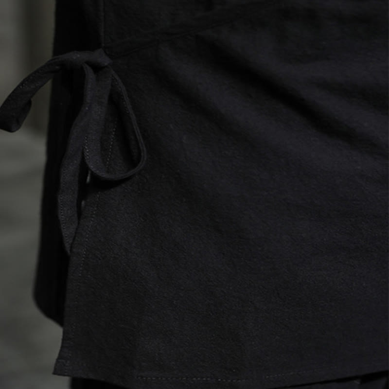 Nimara Ritual Plain Lace-Up Simple Button Design Men's Long Sleeve Cotton Linen Shirt Clothing