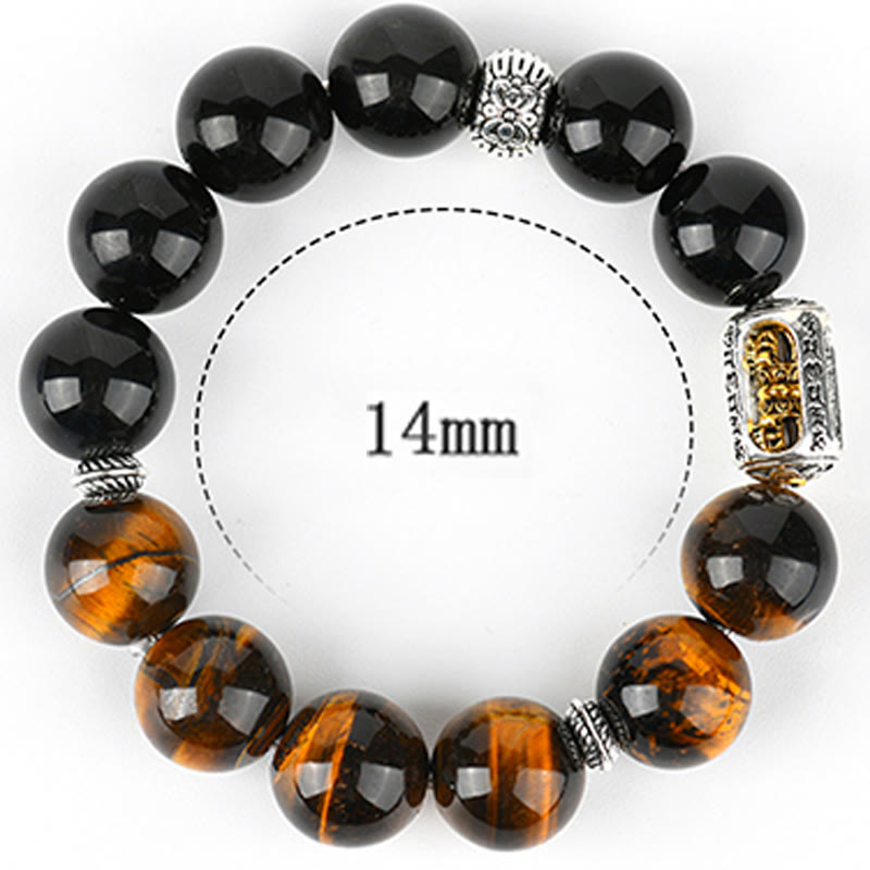 Nimara Ritual Natural Silver Sheen Obsidian Tiger Eye Vajra Protection Bracelet