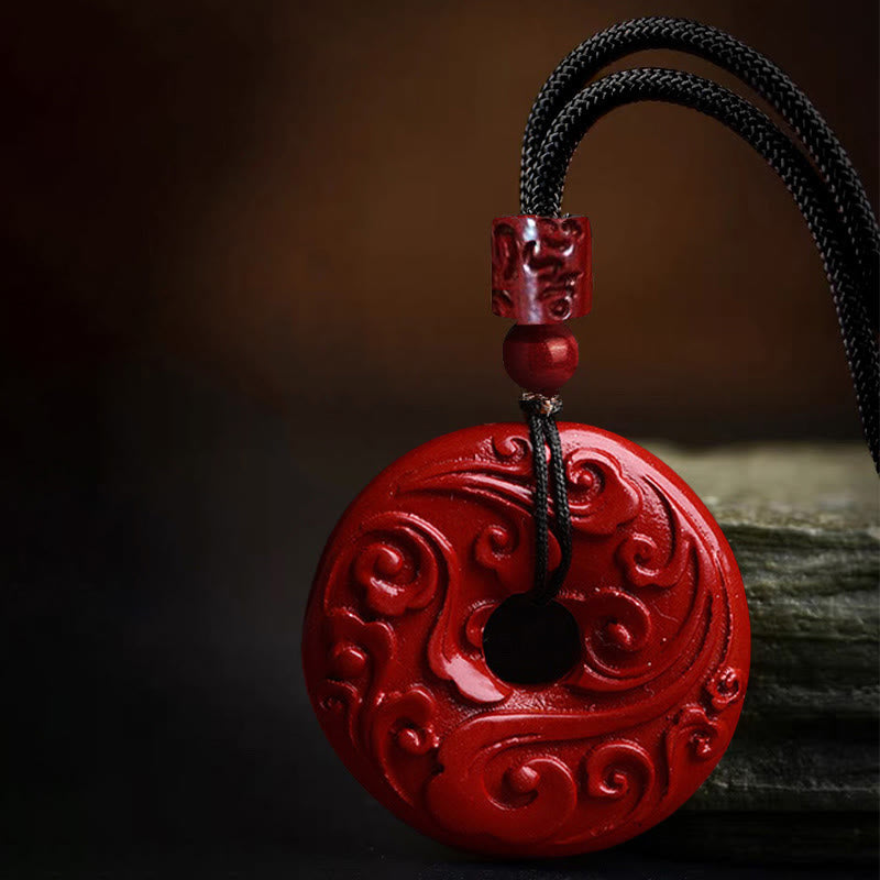 Nimara Ritual Natural Cinnabar Lotus Peace Buckle Blessing Necklace String Pendant