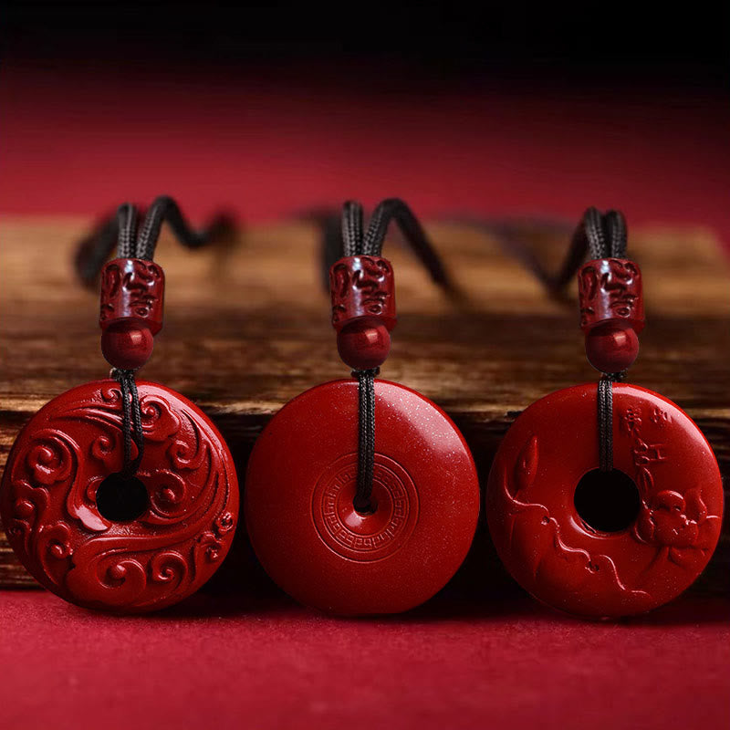Nimara Ritual Natural Cinnabar Lotus Peace Buckle Blessing Necklace String Pendant
